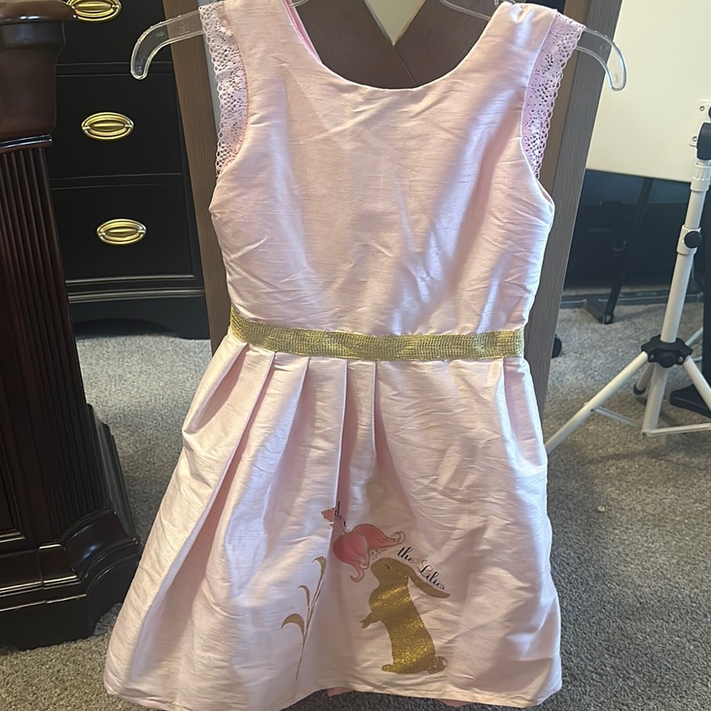 Elegant Pink Kids Formal Dress with Gold Accents